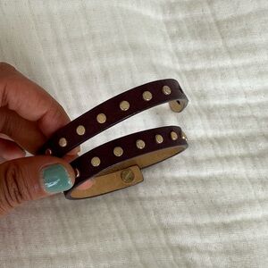 J Crew Leather studded wrap bracelet - gold studs and Dark Purple leather